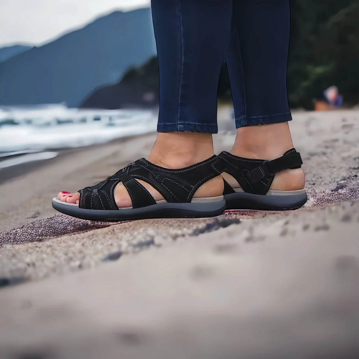 Ortopedické sandále na chôdzu bez bolesti — Čierna, fotografia 5